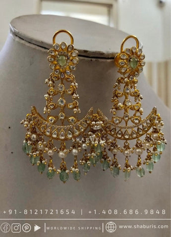 Chandbali russian emerald polki swarovski earrings silver jewelry indian jewelry bridal jewelry wedding jewelry shaburis jewelry