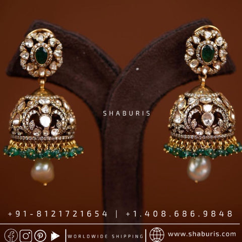 Polki Diamond earrings rubies emeralds bridal diamond necklace indian jewelry designs silver jewelry wedding jewelry - SHABURIS