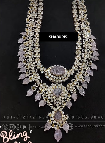 Morganites polkis diamond necklace silver jewelry bridal jewelry wedding jewelry shaburis jewelry indian jewelry statement jewelry -SHABURIS