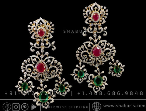 Diamond Jhumka diamond necklace rubies emeralds bridal diamond necklace indian jewelry designs silver jewelry wedding jewelry - SHABURIS