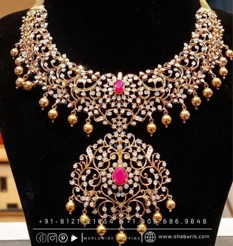 Diamond necklace closed setting rubies emeralds bridal diamond necklace indian jewelry designs silver jewelry wedding jewelry - SHABURIS
