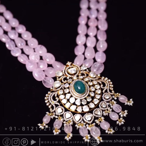 Morganite necklace polki necklace rubies emeralds bridal diamond necklace indian jewelry designs silver jewelry wedding jewelry - SHABURIS