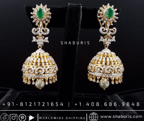 Diamond jhumka antique necklace rubies emeralds bridal diamond necklace indian jewelry designs silver jewelry wedding jewelry - SHABURIS