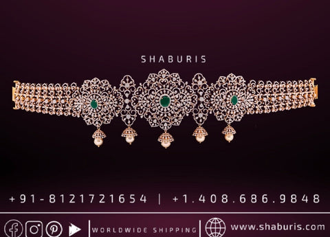 Diamond Vaddanam,South Indian Jewelry,Vaddanam,Kids Vaddanam,hip chain,diamond vaddanam,pure Silver indian jewelry - SHABURIS