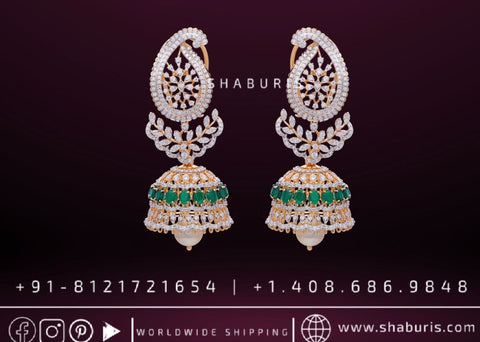 Diamond Jhumka antique necklace rubies emeralds bridal diamond necklace indian jewelry designs silver jewelry wedding jewelry - SHABURIS