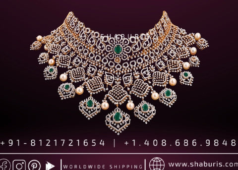 Diamond necklace antique necklace rubies emeralds bridal diamond necklace indian jewelry designs silver jewelry wedding jewelry - SHABURIS