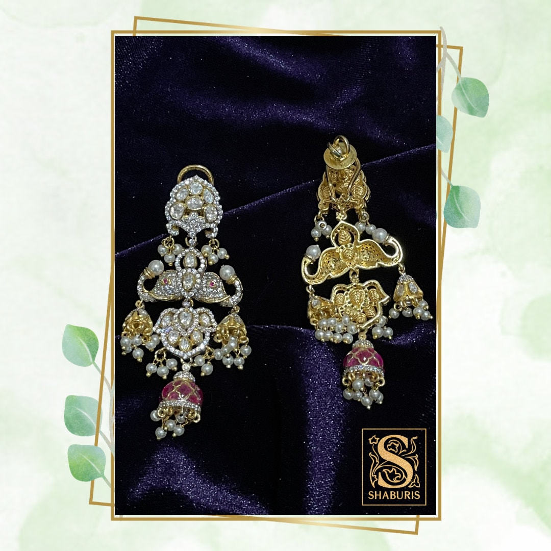 Polki Earrings lyte weight earrings Swarovski diamonds Emerald Gem Stone Silver Jewelry Statement Jewelry Indian Jewelry Designs - SHABURIS