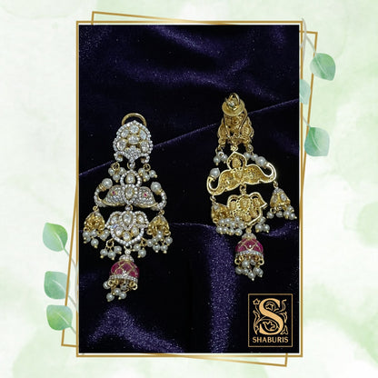Polki Earrings lyte weight earrings Swarovski diamonds Emerald Gem Stone Silver Jewelry Statement Jewelry Indian Jewelry Designs - SHABURIS