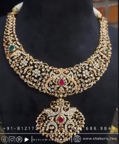 Closed setting diamond necklace rubies emeralds bridal diamond necklace indian jewelry designs silver jewelry wedding jewelry - SHABURIS