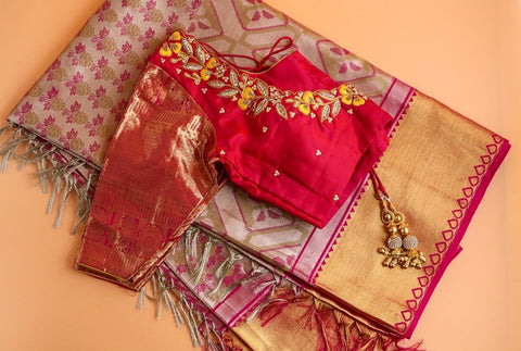 Bridal saree Pink Saree Stitched blouse Silk Saree Kanchi kanjivaram pattu saree Wedding Saree Blouse Bridal Blouse Handloom Saree