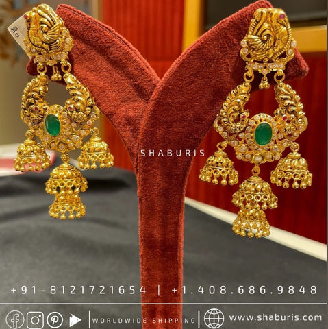 Antique jhumka nakshi jhumka rubies emeralds bridal diamond necklace indian jewelry designs silver jewelry wedding jewelry - SHABURIS