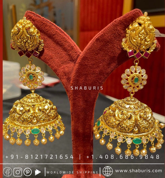 Antique jhumka nakshi jhumka rubies emeralds bridal diamond necklace indian jewelry designs silver jewelry wedding jewelry - SHABURIS
