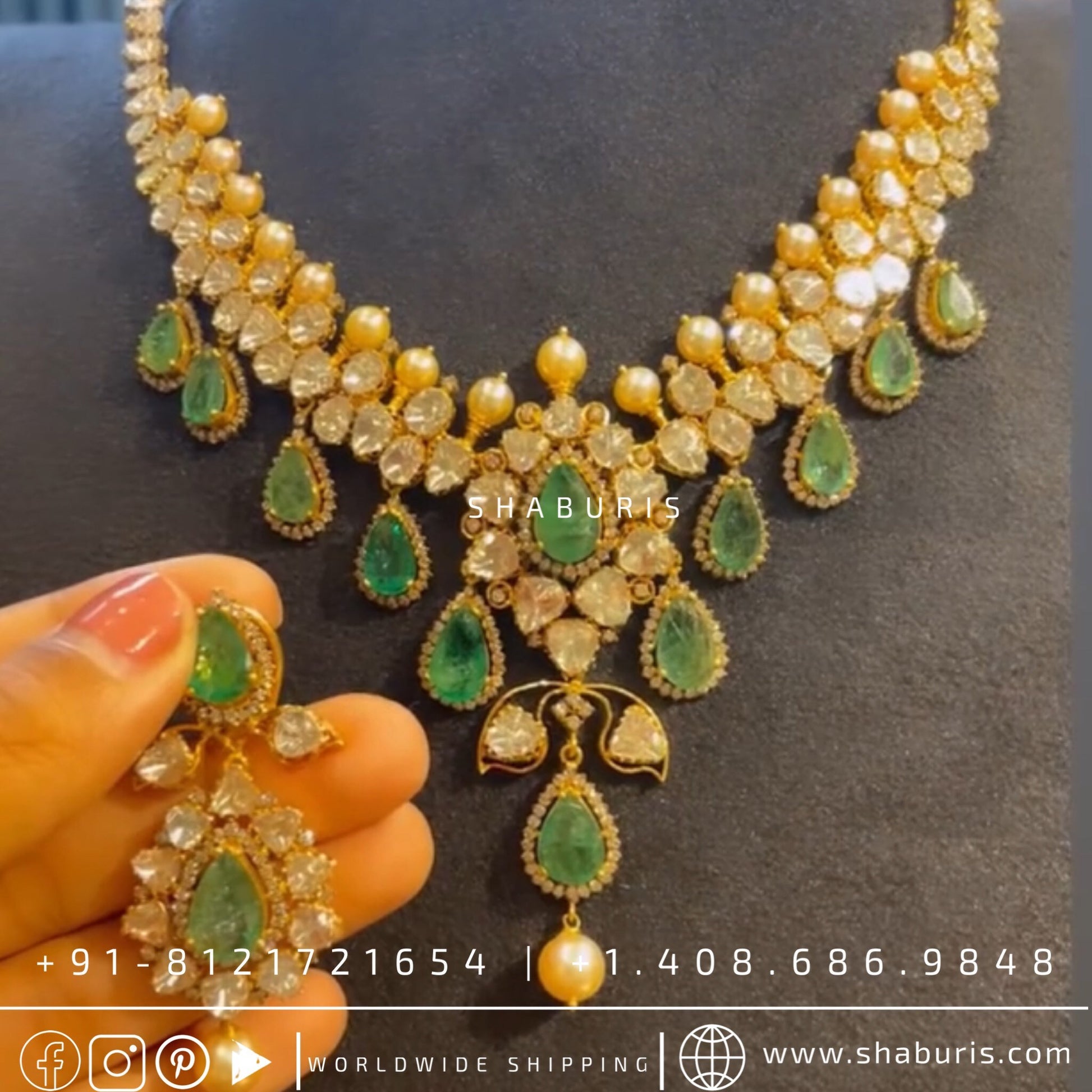 Kundan necklace antique necklace rubies emeralds bridal diamond necklace indian jewelry designs silver jewelry wedding jewelry - SHABURIS