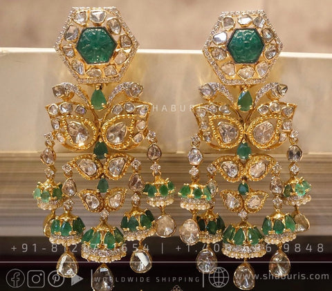 Ruby stud,polki jhumka,polki diamond jewelry in silver,big studs,indian jewelry,statement jewelry-SHABURIS