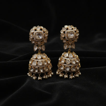 polki jhumka,polki diamond jewelry in silver,big studs,indian jewelry,statement jewelry-SHABURIS