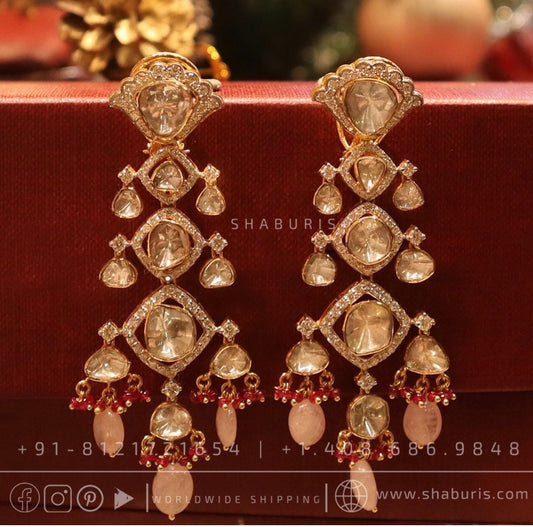 Morganites,polki jhumka,polki diamond jewelry in silver,big studs,indian jewelry,statement jewelry-SHABURIS