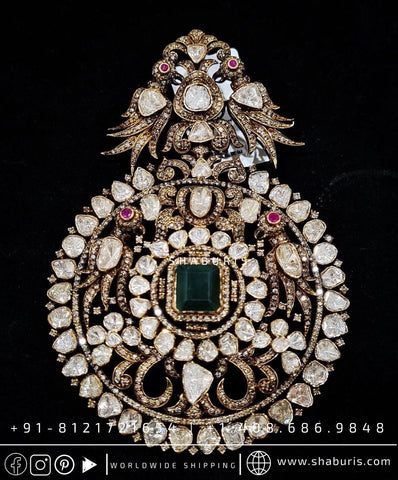 Victorian pendant antique necklace rubies emeralds bridal diamond necklace indian jewelry designs silver jewelry wedding jewelry - SHABURIS
