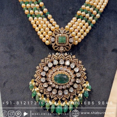 Victorian pendant south sea pearl necklace emeralds bridal diamond necklace indian jewelry designs silver jewelry wedding jewelry - SHABURIS