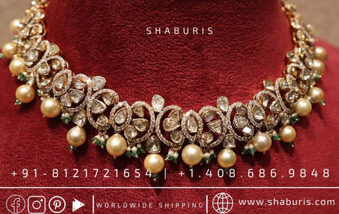 Polki necklace moissanite necklace rubies emeralds bridal diamond necklace indian jewelry designs silver jewelry wedding jewelry - SHABURIS