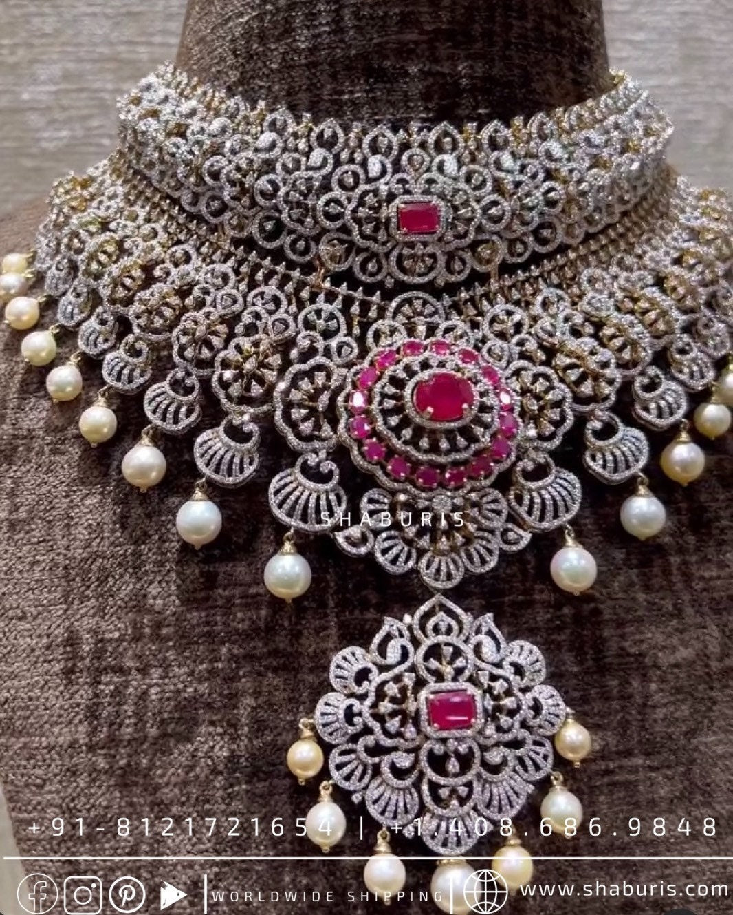 Diamond choker diamond necklace rubies emeralds bridal diamond necklace indian jewelry designs silver jewelry wedding jewelry - SHABURIS