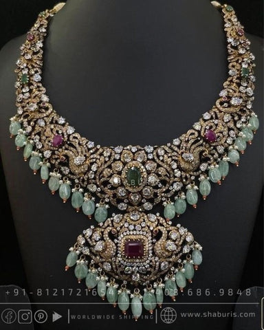 Victorian Necklace Swarovski Diamond Pendant Emerald Gem Stone Silver Jewelry Statement Jewelry Indian Jewelry Designs - SHABURIS