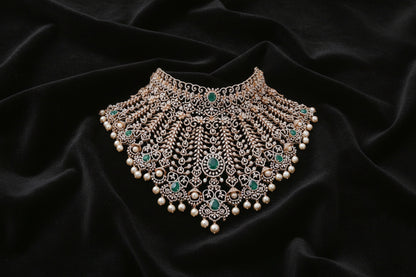 Bridal diamond Necklace Swarovski Diamond Pendant Emerald Gem Stone Silver Jewelry Statement Jewelry Indian Jewelry Designs - SHABURIS