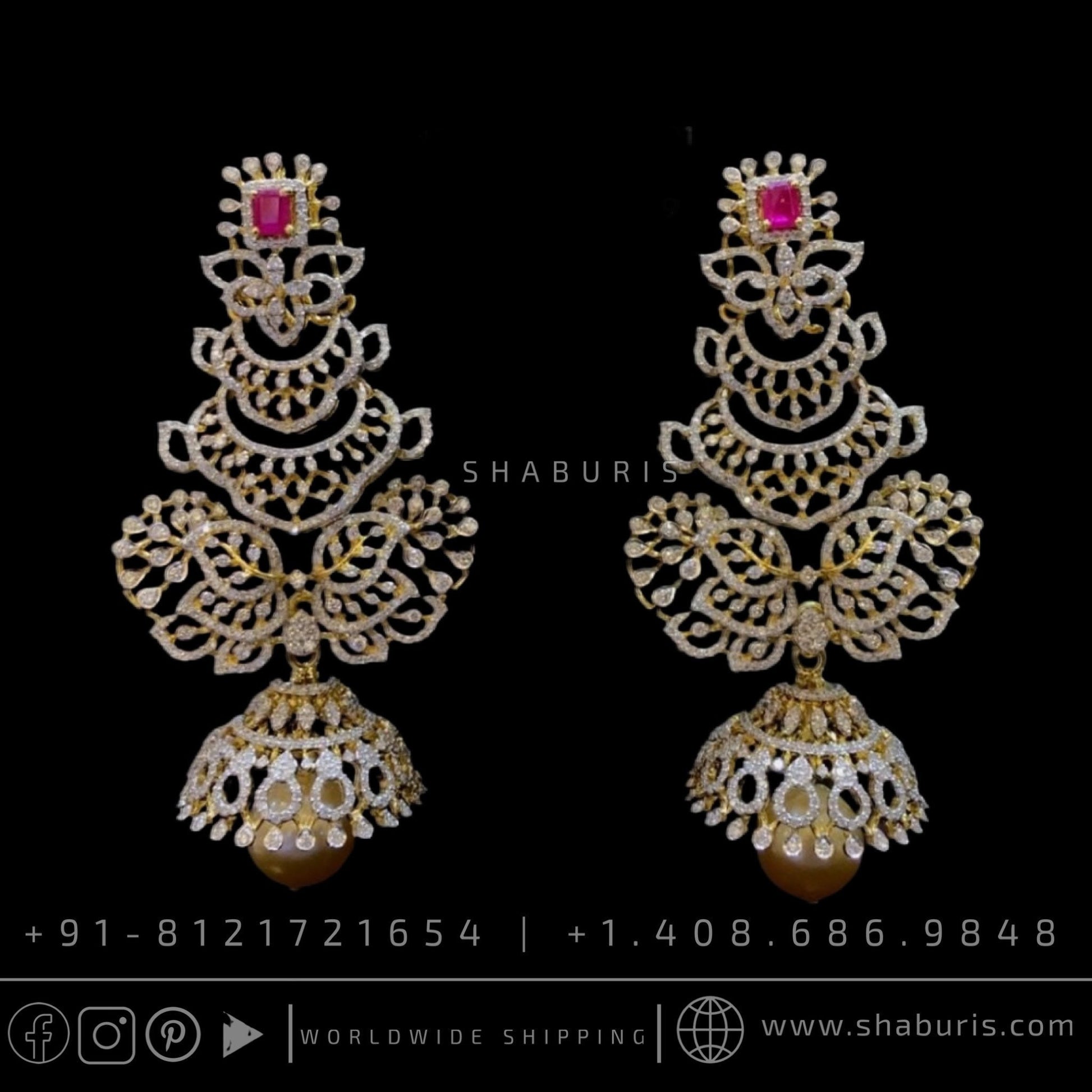 Diamond jhumka diamond necklace rubies emeralds bridal diamond necklace indian jewelry designs silver jewelry wedding jewelry - SHABURIS