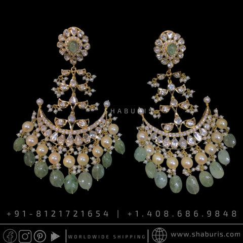 Chandbali moissanite russian emeralds bridal diamond necklace indian jewelry designs silver jewelry wedding jewelry - SHABURIS