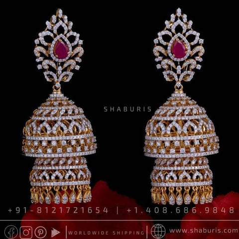Diamond jhumka diamond necklace rubies emeralds bridal diamond necklace indian jewelry designs silver jewelry wedding jewelry - SHABURIS