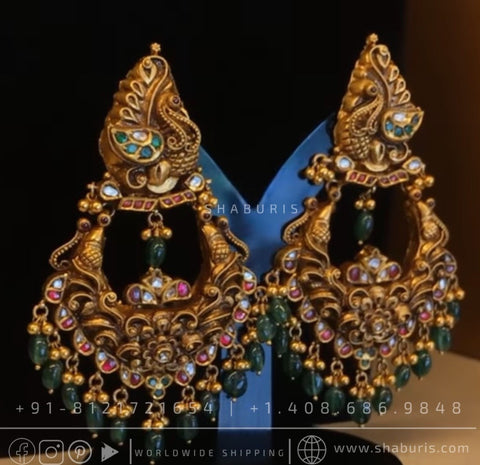 Antique jhumka Nakshi jhumka rubies emeralds bridal diamond necklace indian jewelry designs silver jewelry wedding jewelry - SHABURIS