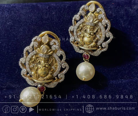 Ganesha earrings antique jhumka rubies emeralds bridal diamond necklace indian jewelry designs silver jewelry wedding jewelry - SHABURIS
