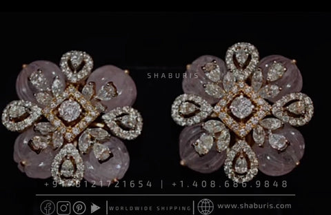 Morganite studs diamond studs swarovski  studs bridal diamond necklace indian jewelry designs silver jewelry wedding jewelry - SHABURIS