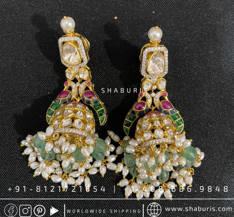 Kundan jhumka silver jhumka rubies emeralds bridal diamond necklace indian jewelry designs silver jewelry wedding jewelry - SHABURIS