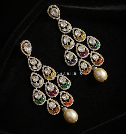 Navaratan Earrings polkis Earrings rubies emeralds bridal diamond necklace indian jewelry designs silver jewelry wedding jewelry - SHABURIS