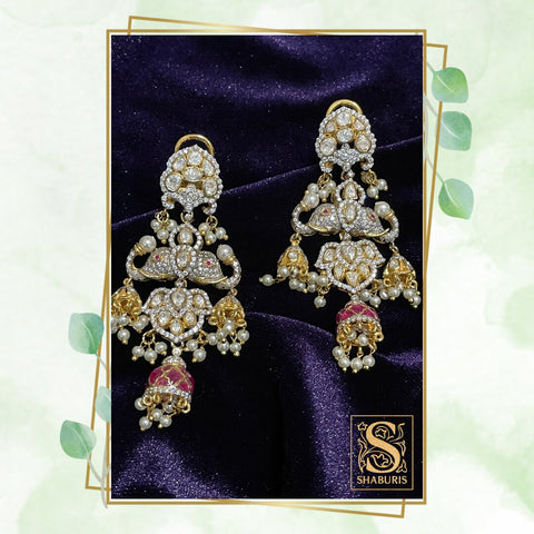 Polki Earrings lyte weight earrings Swarovski diamonds Emerald Gem Stone Silver Jewelry Statement Jewelry Indian Jewelry Designs - SHABURIS