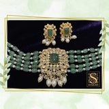 Emerald Polki Necklace Swarovski Diamond Pendant Emerald Gem Stone Silver Jewelry Statement Jewelry Indian Jewelry Designs - SHABURIS