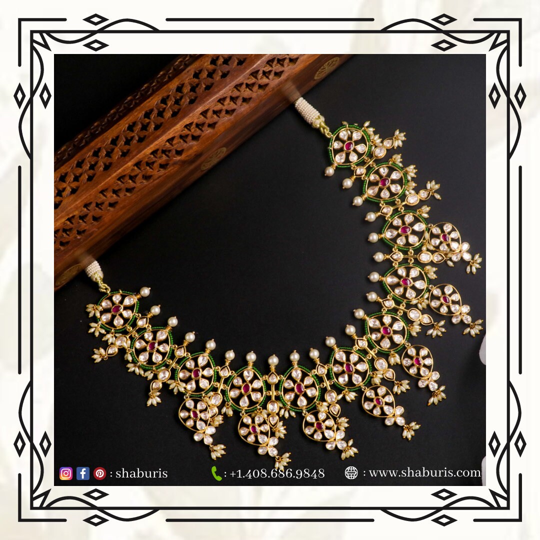 Polki Necklace Bridal Jewelry Wedding Jewelry Diamond Necklace Silver Jewelry Statement Jewelry Indian Jewelry Designs - SHABURIS