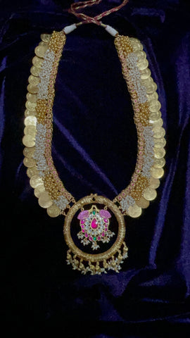 925 Silver Jewelry Kasu Mala Kasu Haram Kasu Necklace Guttapusalu Clustered Pearls Bridal Necklace South Indian Jewelry -SHABURIS