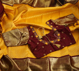 Mango Yellow maroon pattu saree zari Saree handloom saree stitched blouse purple saree pink saree party wear saree silk saree wedding saree