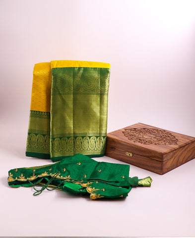 Mango Yellow & green pattu saree zari Saree handloom saree stitched blouse green saree pink saree party wear saree silk saree wedding saree