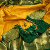 Mango Yellow & green pattu saree zari Saree handloom saree stitched blouse green saree pink saree party wear saree silk saree wedding saree