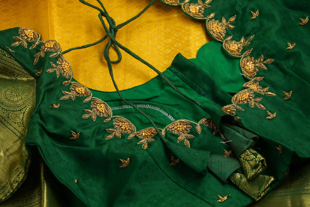 Mango Yellow & green pattu saree zari Saree handloom saree stitched bl ...