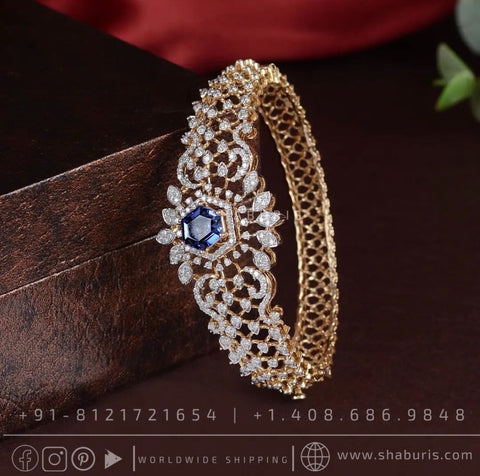 Rozana Crystal Embellished Cuff - White Gold Kada by Jaipur Rose Modern Indian  Jewelry | Jaipur Rose