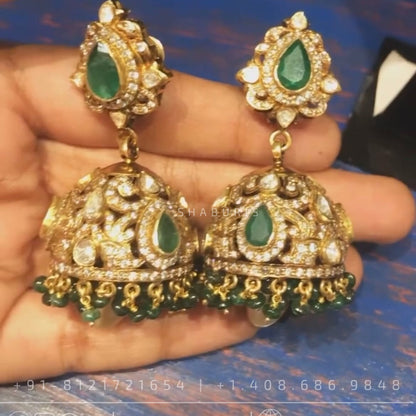 Victorian earrings,polki stud,polki diamond jewelry in silver,big studs,indian jewelry,statement jewelry-SHABURIS
