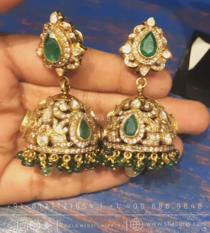 Victorian earrings,polki stud,polki diamond jewelry in silver,big studs,indian jewelry,statement jewelry-SHABURIS