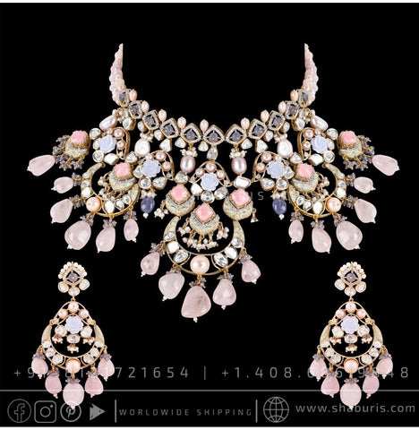 Polki Necklace menakari Diamond choker Pendant Emerald Gem Stone Silver Jewelry Statement Jewelry Indian Jewelry Designs - SHABURIS