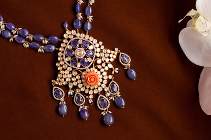 Tanzanite necklace Coral necklace Polki emeralds bridal diamond necklace indian jewelry designs silver jewelry wedding jewelry - SHABURIS