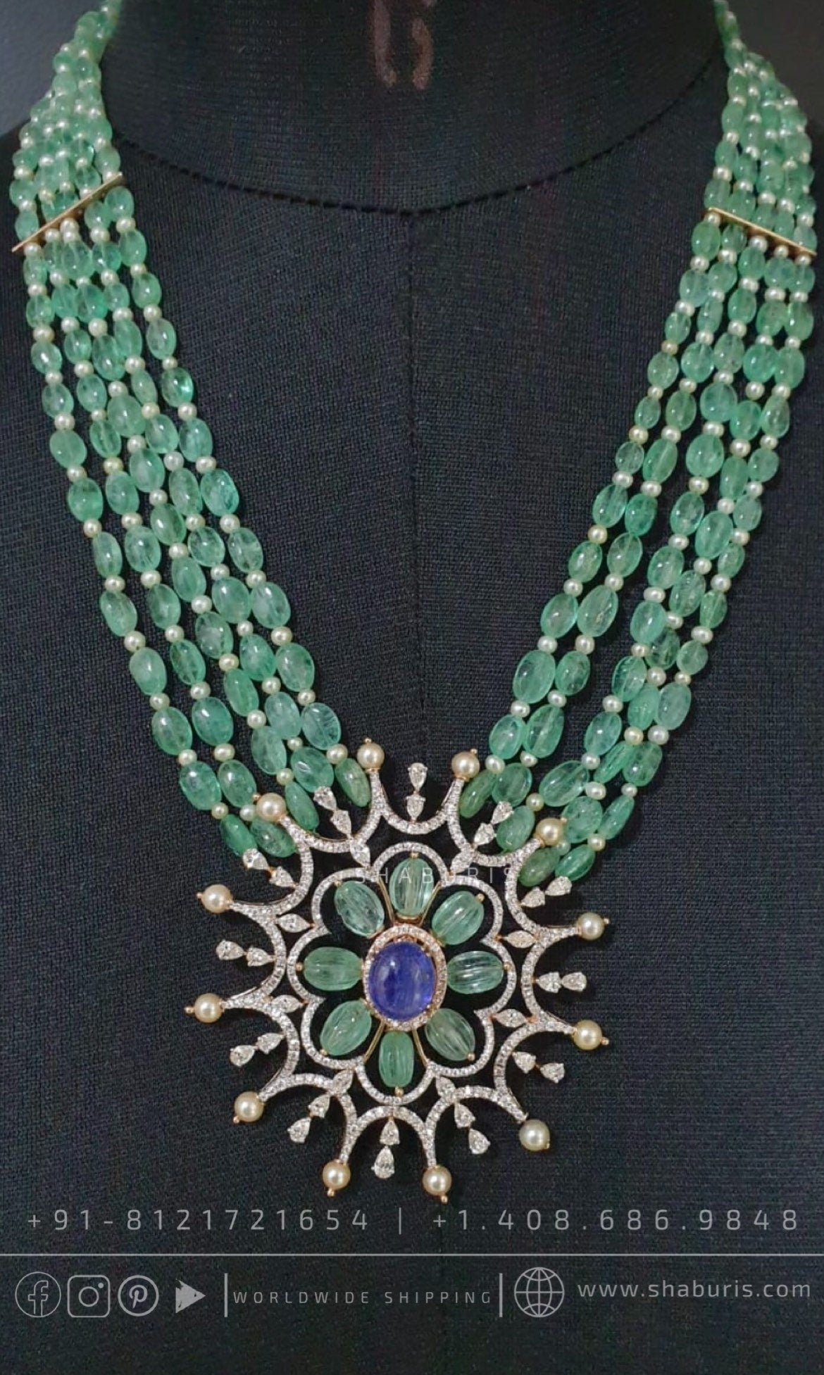 Diamond pendant South Indian Jewelry,pearl necklace groom Wedding Jewelry,pure Silver indian jewelry - SHABURIS