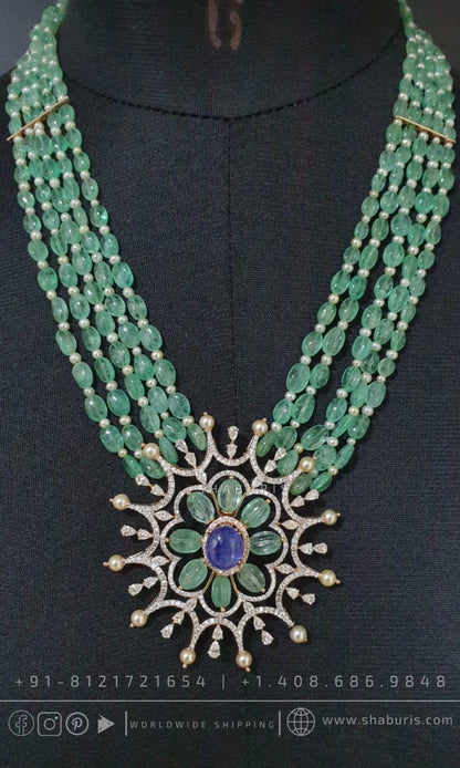 Diamond pendant South Indian Jewelry,pearl necklace groom Wedding Jewelry,pure Silver indian jewelry - SHABURIS