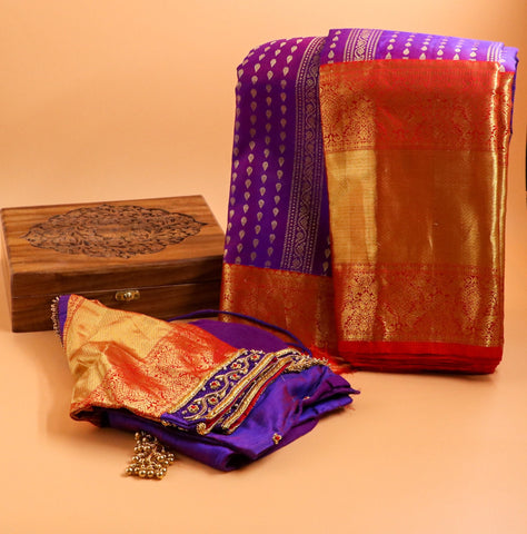 Purple pattu saree zari Saree handloom saree stitched blouse purple saree blue saree party wear saree silk saree wedding saree